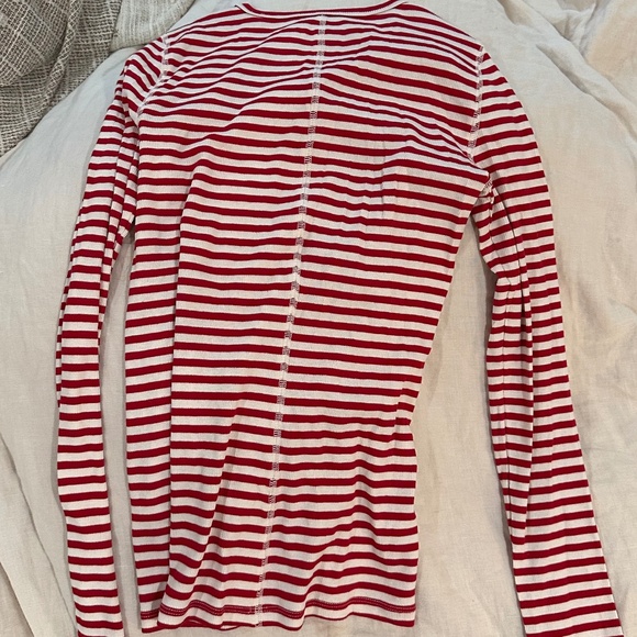Everlane The Luxe Rib Long-Sleeve Crew - Berry Bone - Red Stripe - Small - Picture 4 of 4